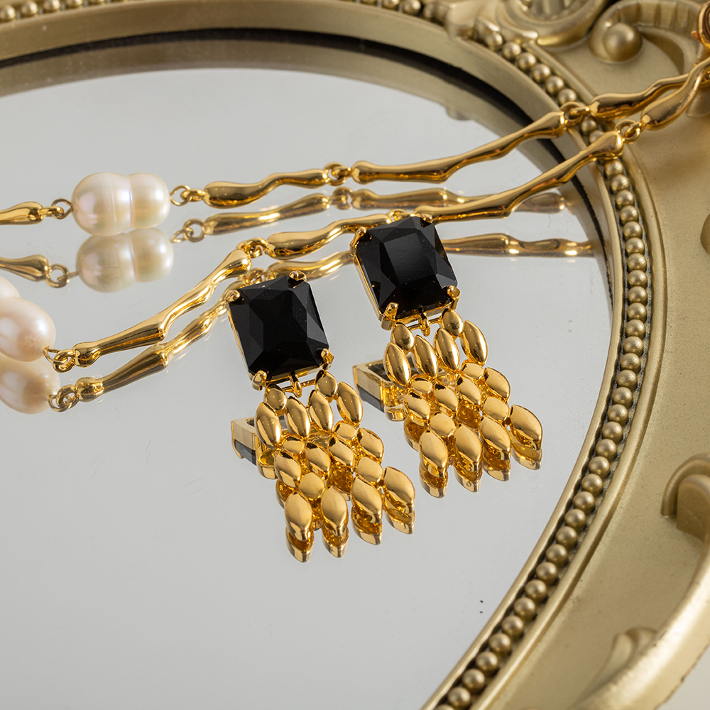 Retro Geometric Copper Gold Plated Zircon Drop Earrings 1 Pair