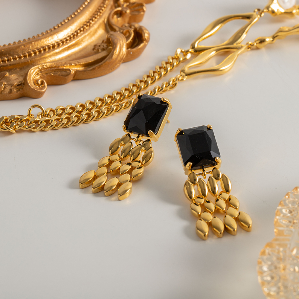 Retro Geometric Copper Gold Plated Zircon Drop Earrings 1 Pair