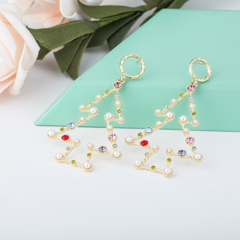 Fashion Christmas Tree Alloy Hollow Out Artificial Pearls Rhinestones Womenu0027S Ear Studs 1 Pair