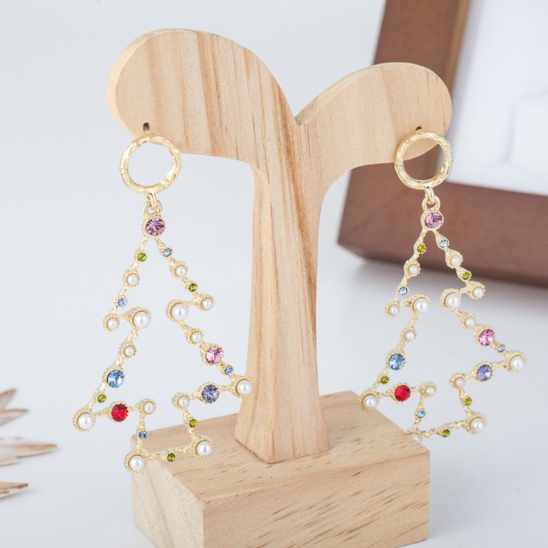 Fashion Christmas Tree Alloy Hollow Out Artificial Pearls Rhinestones Womenu0027S Ear Studs 1 Pair