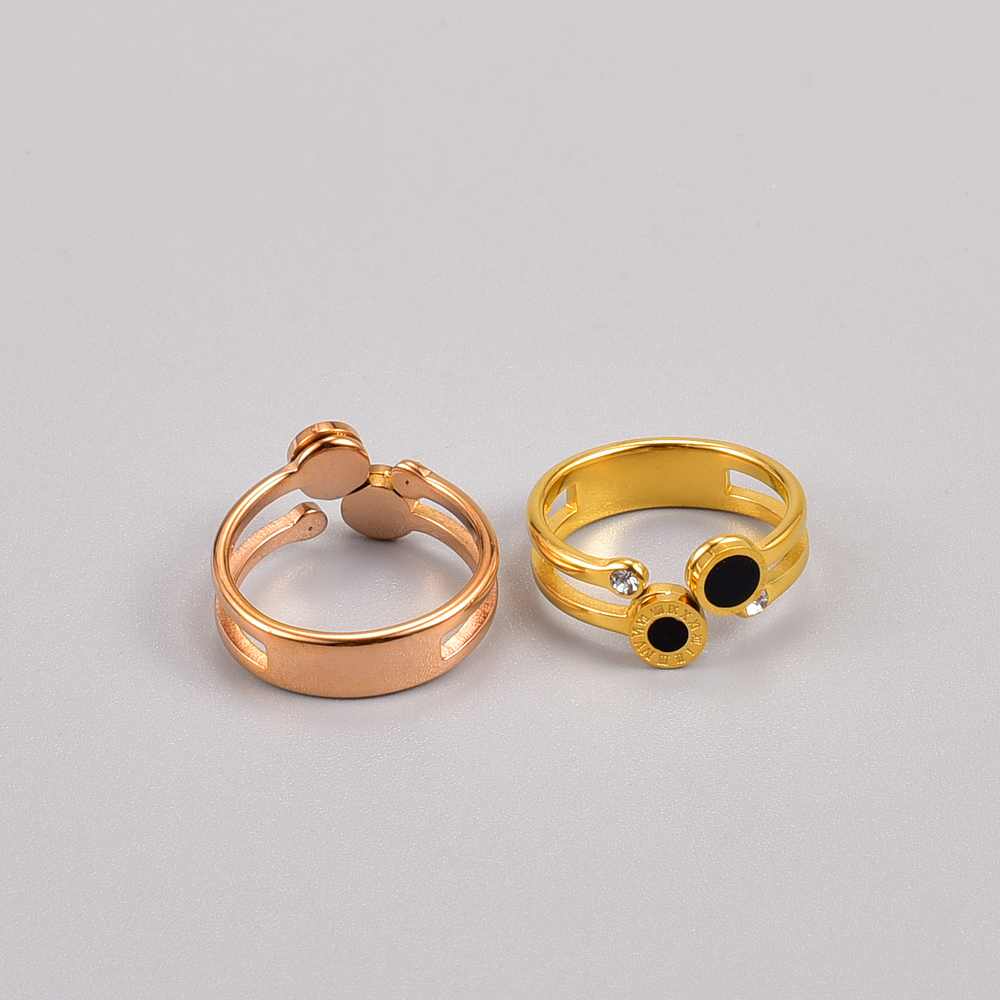 Fashion Round Titanium Steel Gold Plated Shell Open Ring