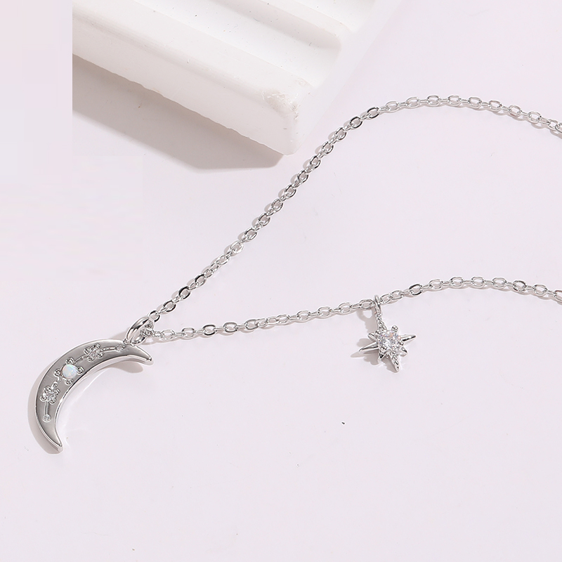 Cute Star Moon Copper Gold Plated Zircon Pendant Necklace 1 Piece