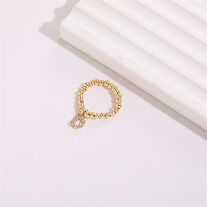 Classic Style Letter Copper Beaded Gold Plated Zircon Rings 1 Piece