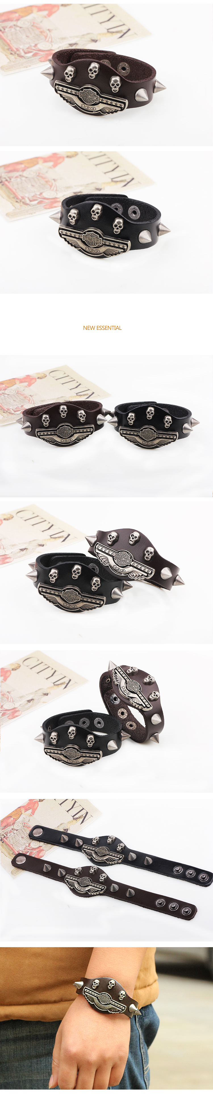 Punk Skull Alloy Leather Menu0027S Bangle 1 Piece