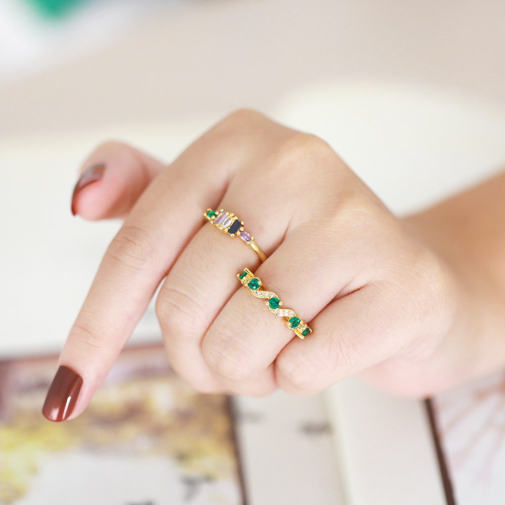 Fashion Irregular Geometric Copper Gold Plated Zircon Open Ring 1 Piece
