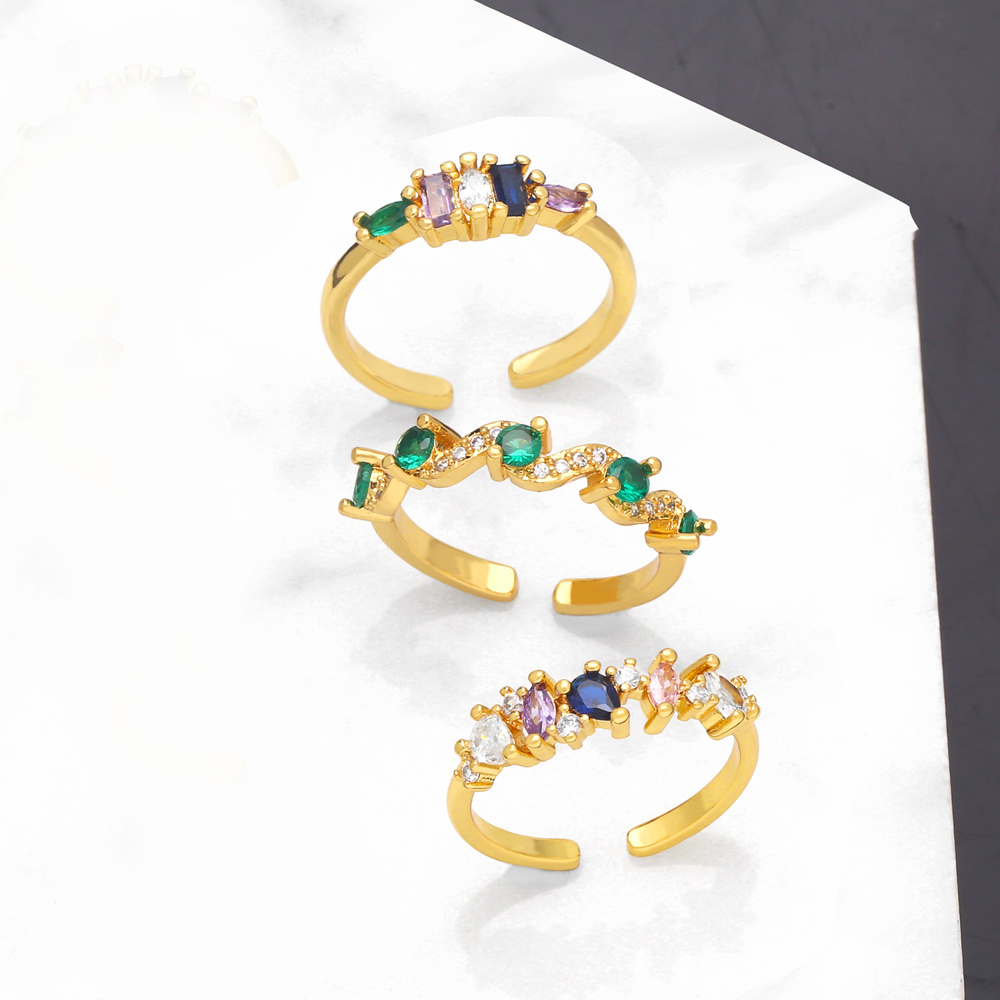Fashion Irregular Geometric Copper Gold Plated Zircon Open Ring 1 Piece