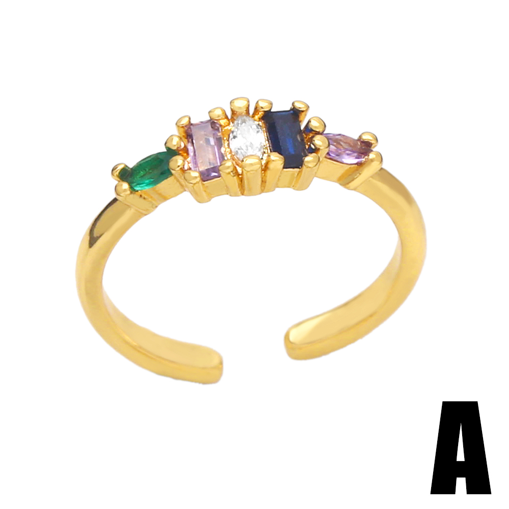 Fashion Irregular Geometric Copper Gold Plated Zircon Open Ring 1 Piece
