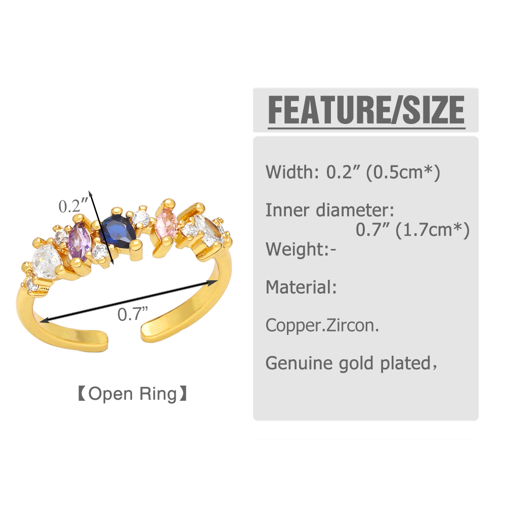 Fashion Irregular Geometric Copper Gold Plated Zircon Open Ring 1 Piece