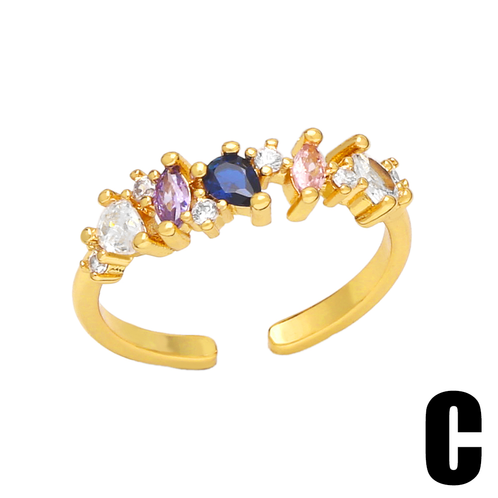 Fashion Irregular Geometric Copper Gold Plated Zircon Open Ring 1 Piece
