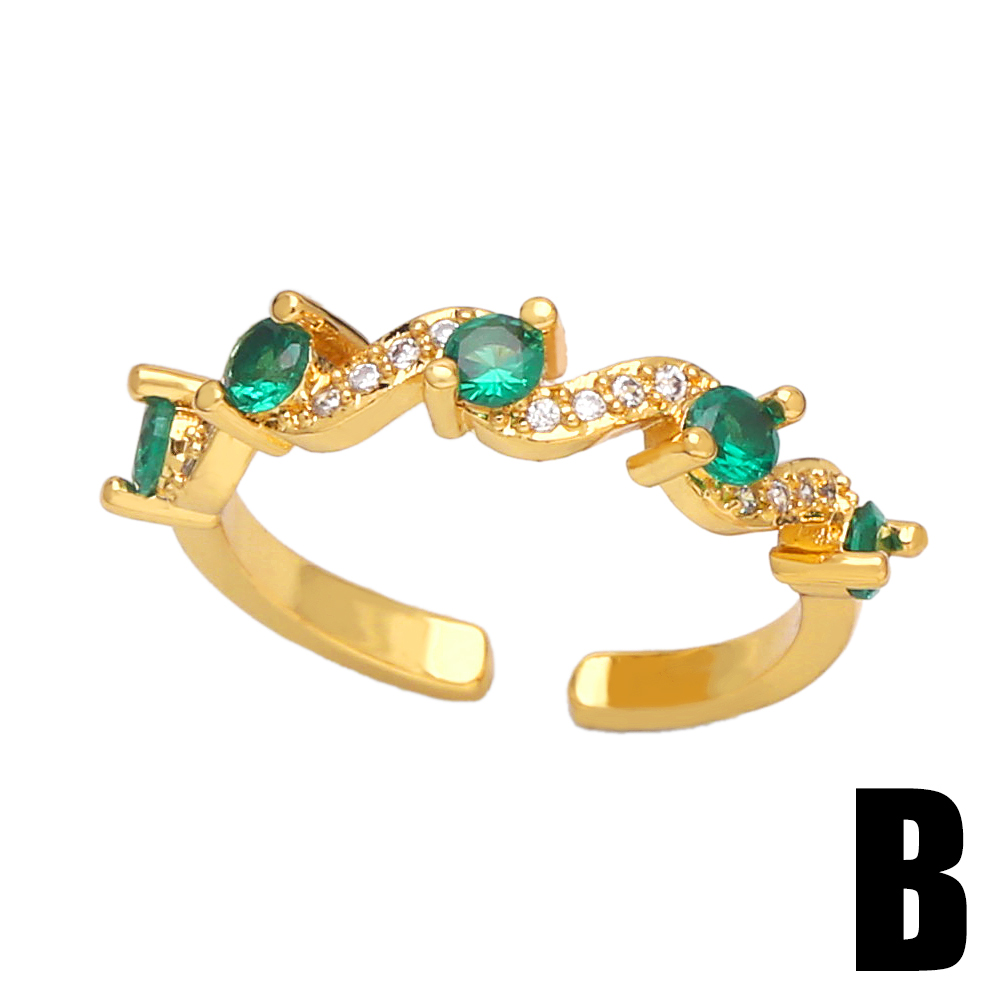 Fashion Irregular Geometric Copper Gold Plated Zircon Open Ring 1 Piece
