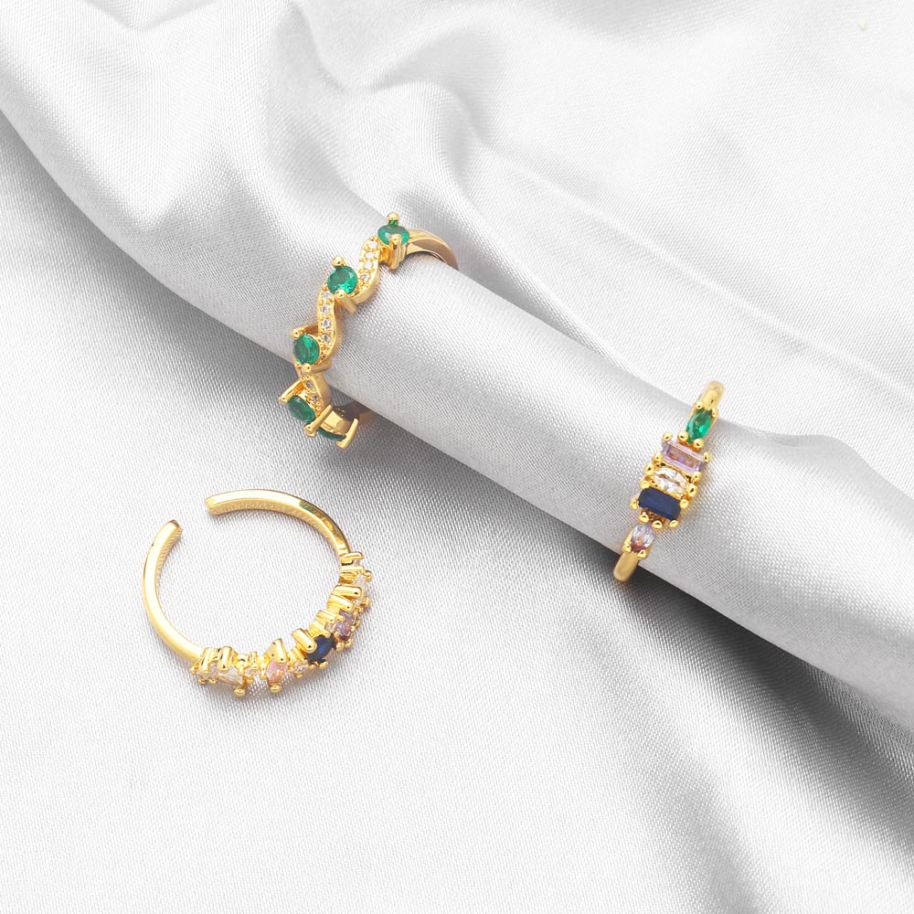 Fashion Irregular Geometric Copper Gold Plated Zircon Open Ring 1 Piece