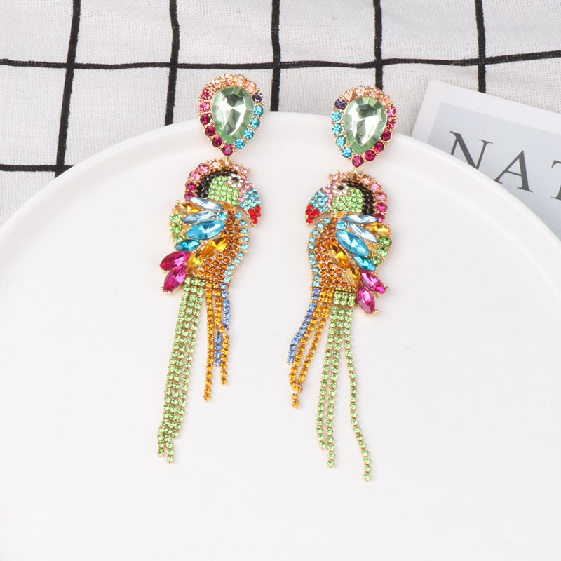 Fashion Animal Woodpecker Mixed materials Inlay Zircon Womenu0027S Drop Earrings 1 Pair