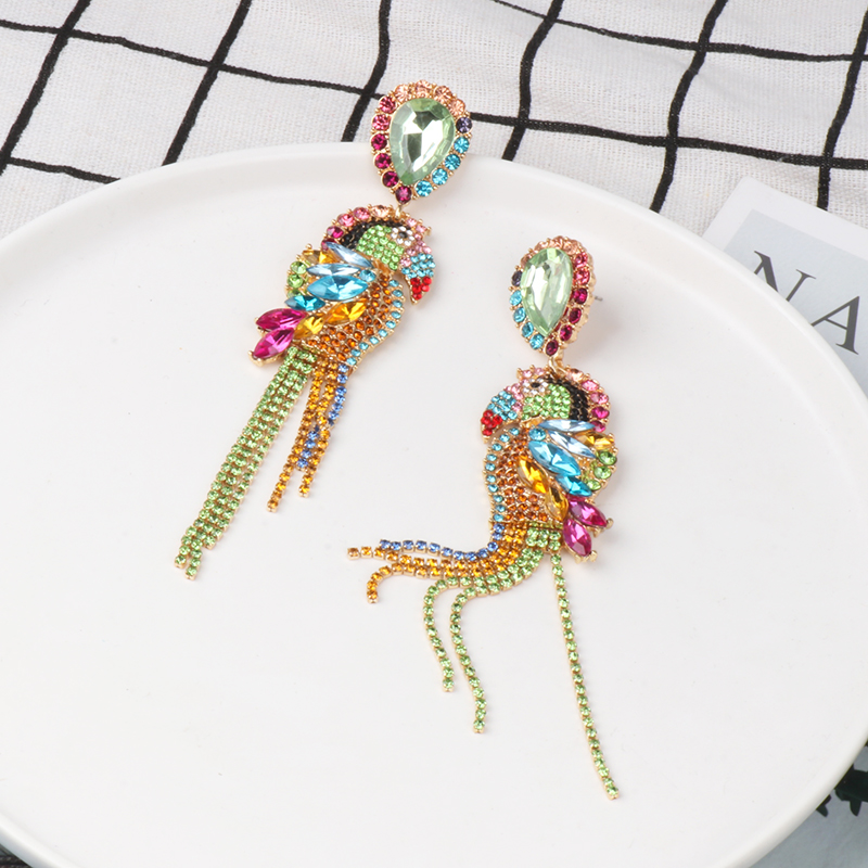 Fashion Animal Woodpecker Mixed materials Inlay Zircon Womenu0027S Drop Earrings 1 Pair