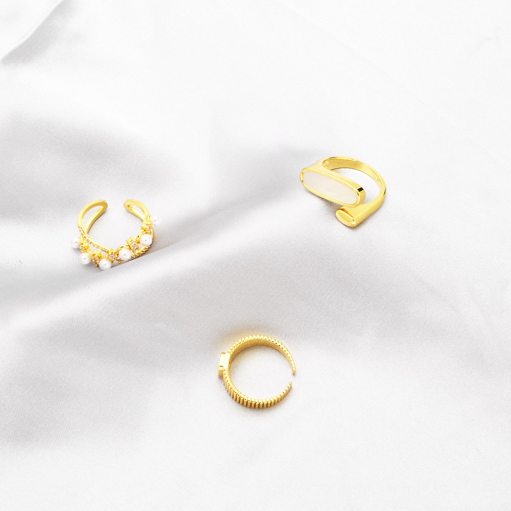 Simple Style Geometric Copper Gold Plated Pearl Shell Zircon Open Ring 1 Piece
