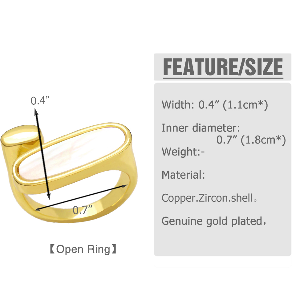 Simple Style Geometric Copper Gold Plated Pearl Shell Zircon Open Ring 1 Piece