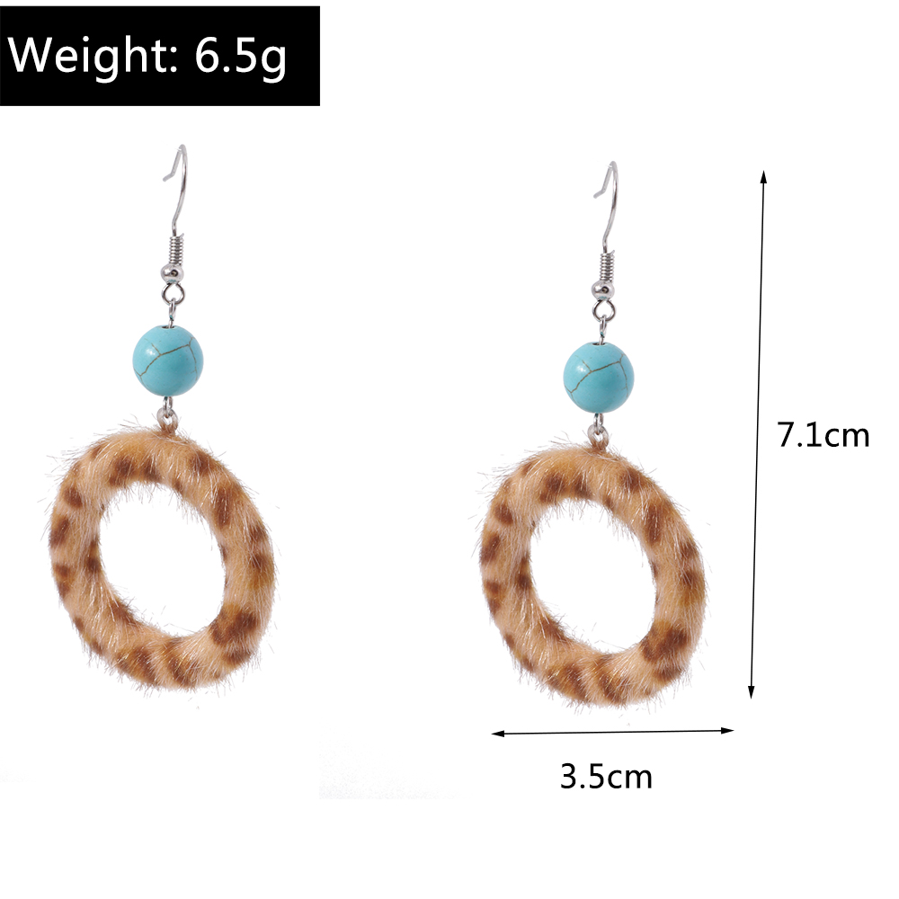 Retro Round Cattle Leopard Alloy Wood Inlay Turquoise Womenu0027S Drop Earrings 1 Pair