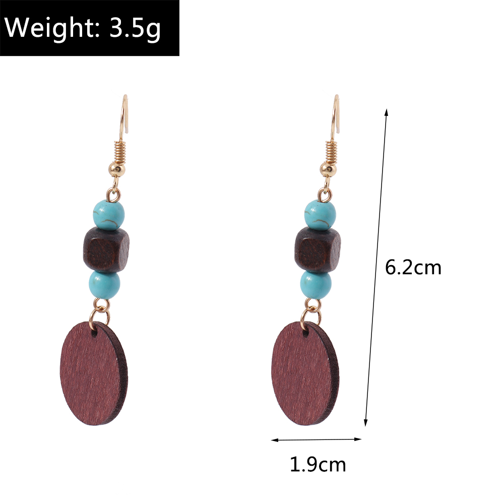 Retro Round Cattle Leopard Alloy Wood Inlay Turquoise Womenu0027S Drop Earrings 1 Pair