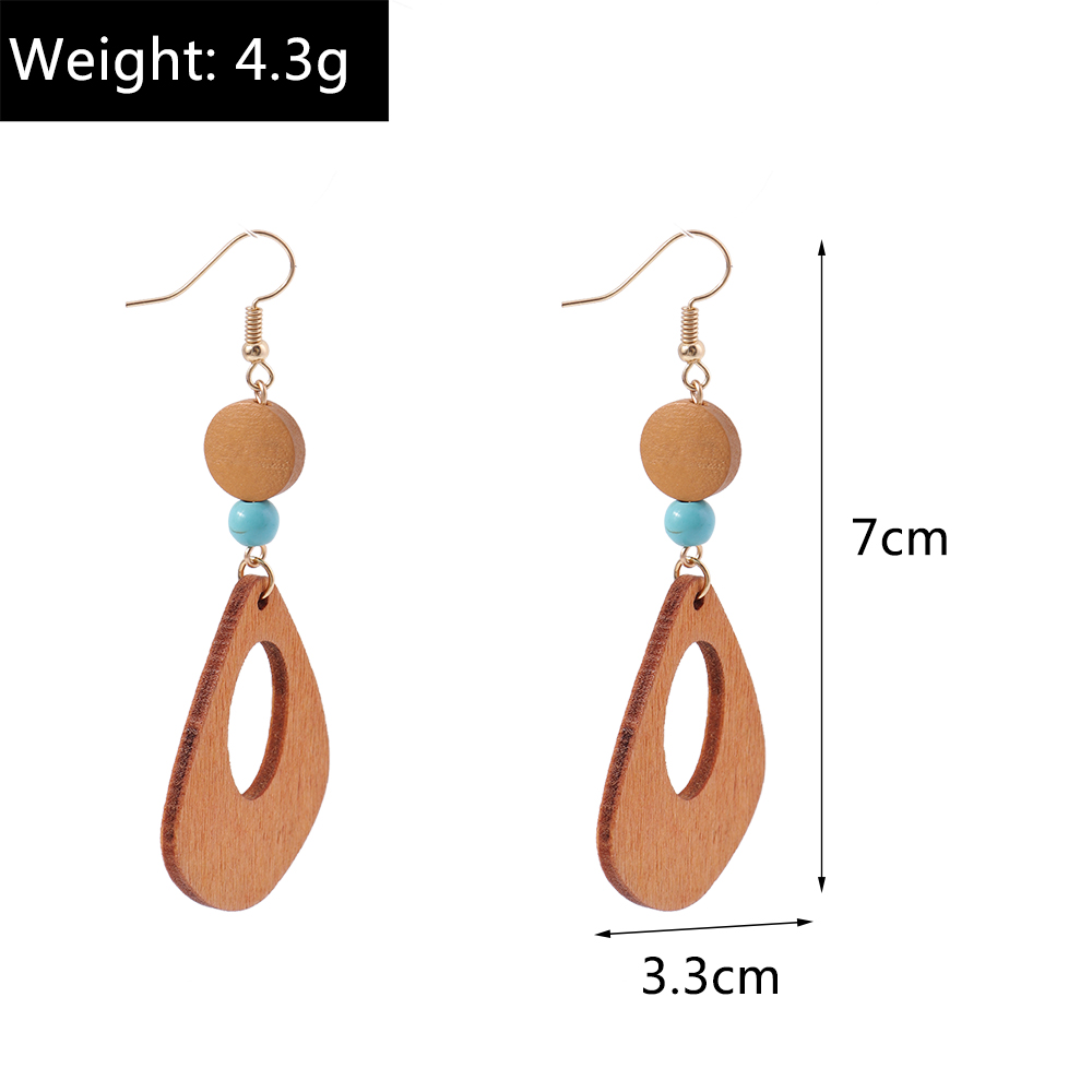 Retro Round Cattle Leopard Alloy Wood Inlay Turquoise Womenu0027S Drop Earrings 1 Pair