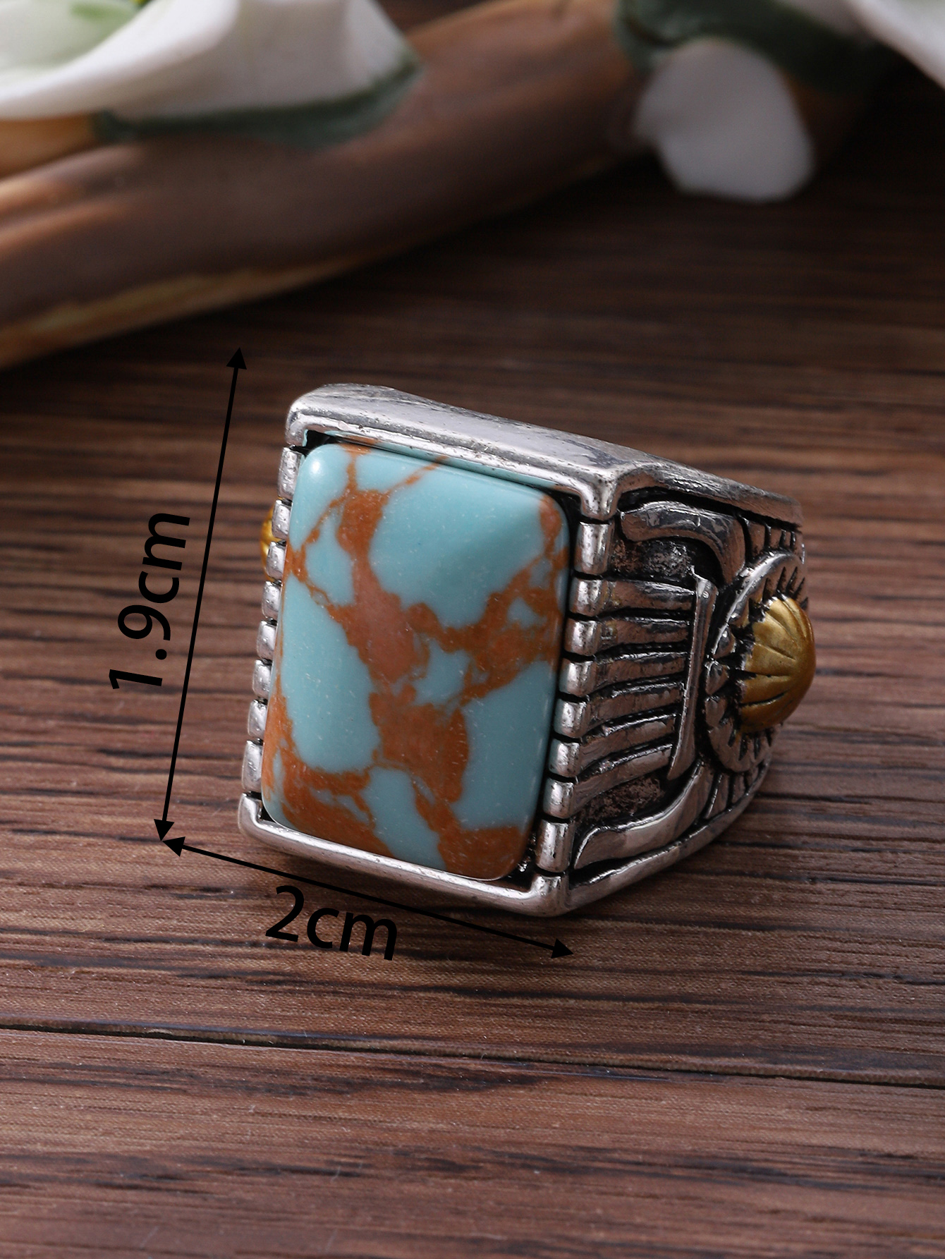 Retro Square Alloy Inlay Turquoise Menu0027S Rings 1 Piece