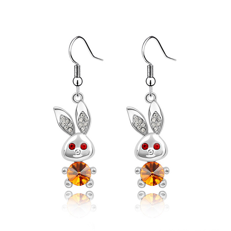 Cartoon Style Rabbit Alloy Inlay Crystal Womenu0027S Drop Earrings 1 Pair