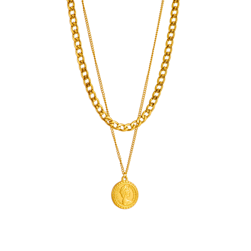 Basic Coin Titanium Steel Gold Plated Layered Necklaces 1 Piece