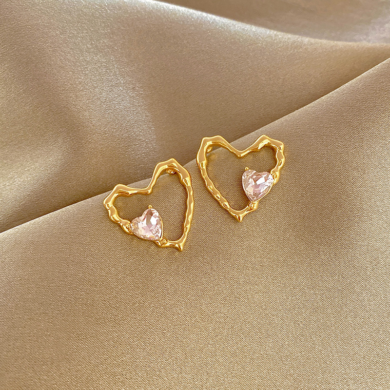 Fashion Heart Shape Alloy Plating Artificial Diamond Womenu0027S Ear Studs 1 Pair