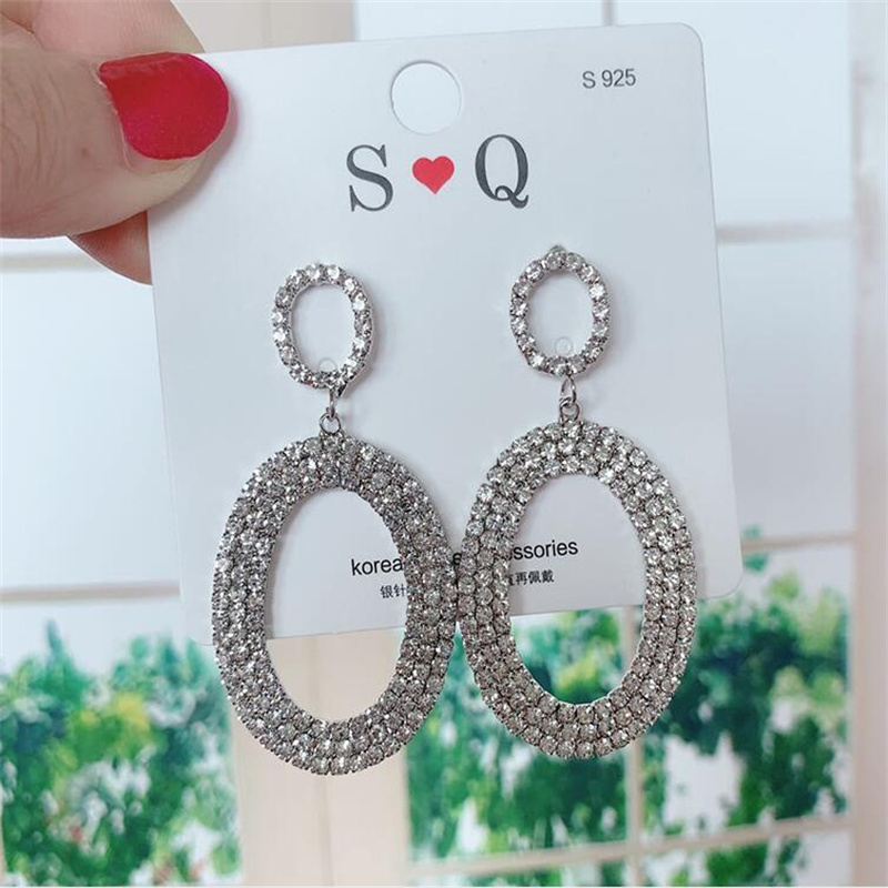 Fashion Oval Copper Inlay Rhinestones Drop Earrings 1 Pair