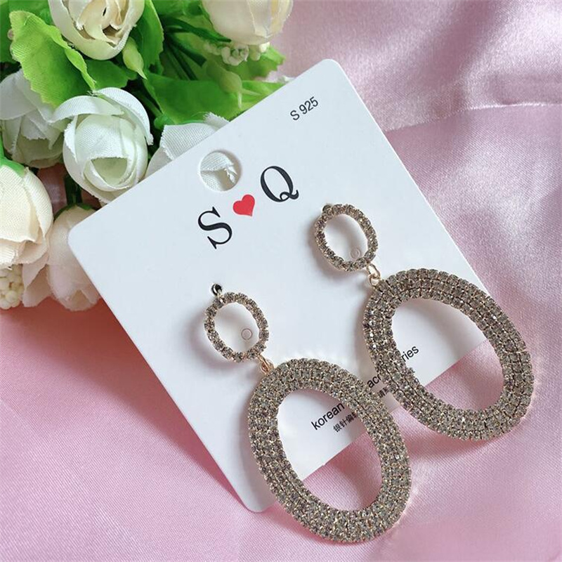 Fashion Oval Copper Inlay Rhinestones Drop Earrings 1 Pair