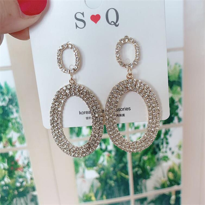 Fashion Oval Copper Inlay Rhinestones Drop Earrings 1 Pair