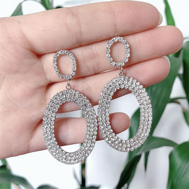 Fashion Oval Copper Inlay Rhinestones Drop Earrings 1 Pair