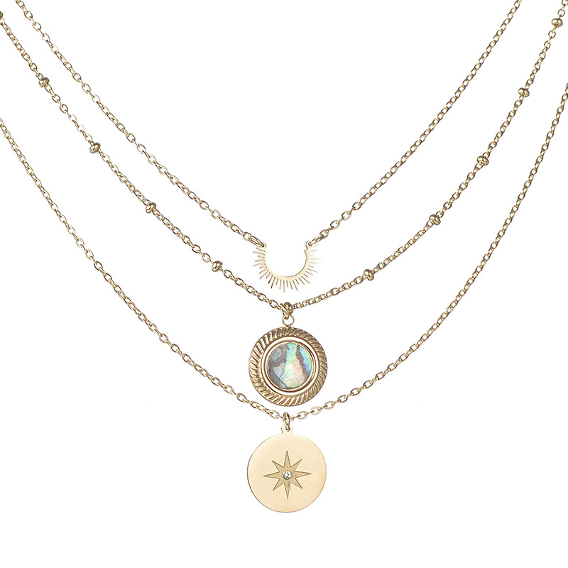 Vintage Style Round Stainless Steel Plating Inlay Zircon Layered Necklaces 1 Piece