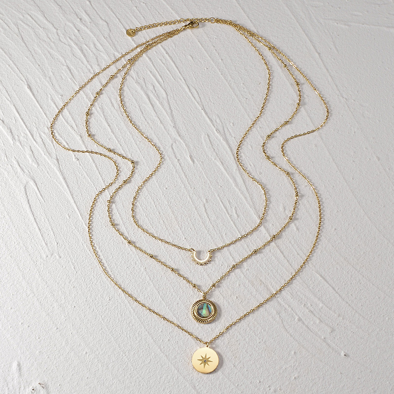 Vintage Style Round Stainless Steel Plating Inlay Zircon Layered Necklaces 1 Piece