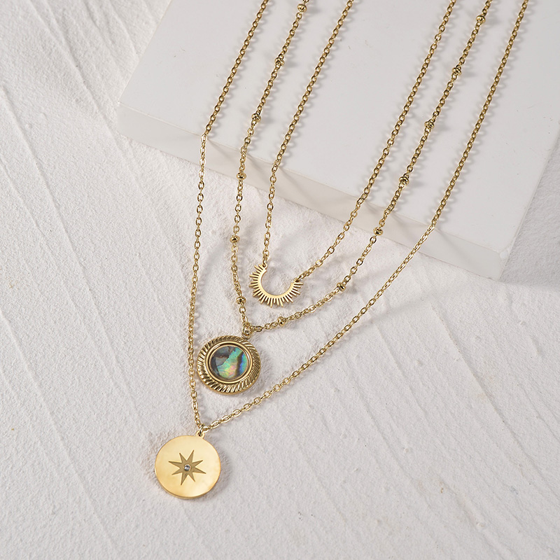 Vintage Style Round Stainless Steel Plating Inlay Zircon Layered Necklaces 1 Piece