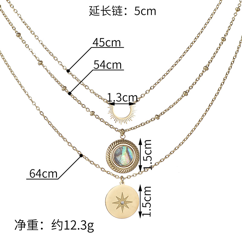 Vintage Style Round Stainless Steel Plating Inlay Zircon Layered Necklaces 1 Piece