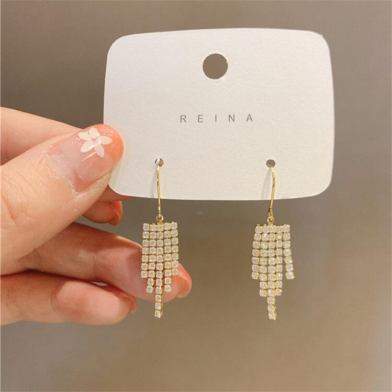 Fashion Tassel Copper Inlay Rhinestones Drop Earrings 1 Pair