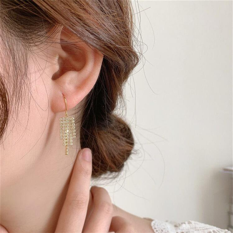 Fashion Tassel Copper Inlay Rhinestones Drop Earrings 1 Pair