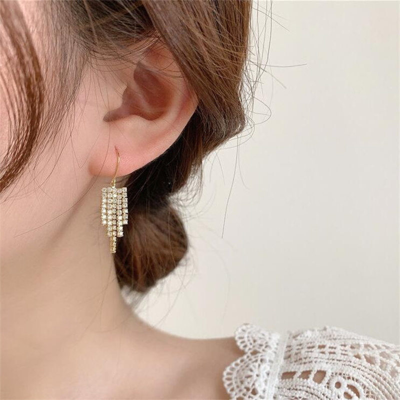 Fashion Tassel Copper Inlay Rhinestones Drop Earrings 1 Pair