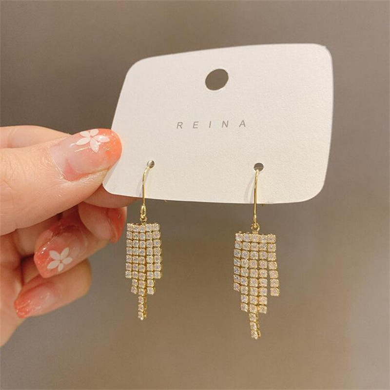 Fashion Tassel Copper Inlay Rhinestones Drop Earrings 1 Pair