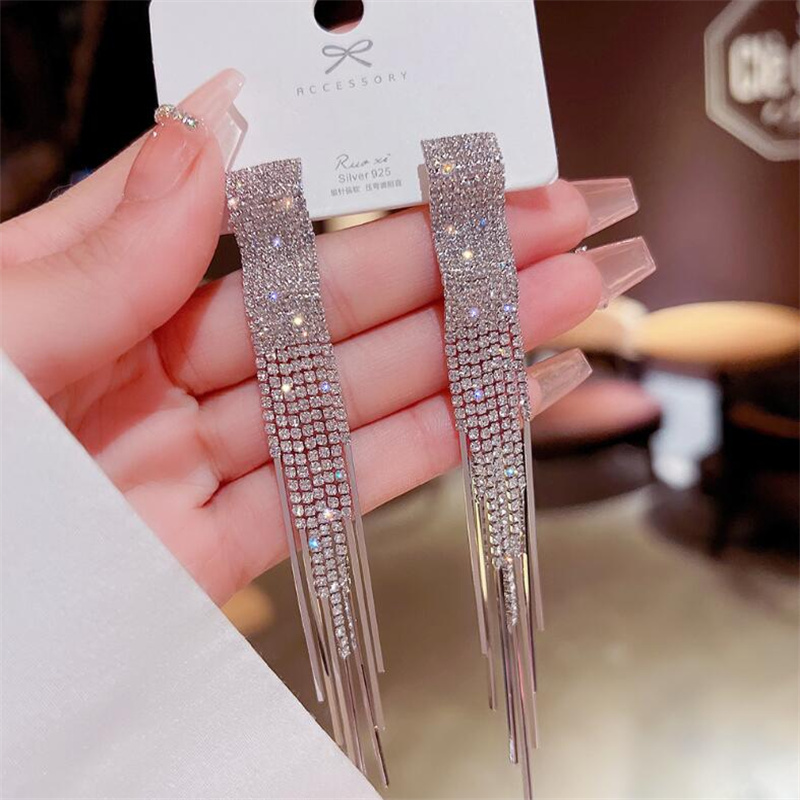 Fashion Tassel Copper Inlay Rhinestones Drop Earrings 1 Pair