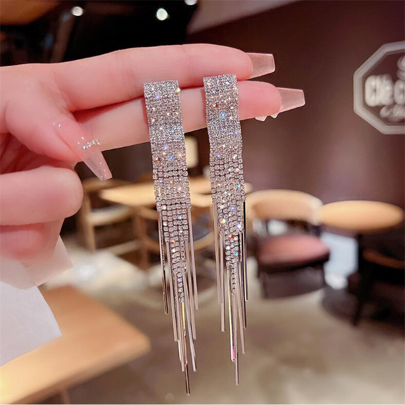 Fashion Tassel Copper Inlay Rhinestones Drop Earrings 1 Pair