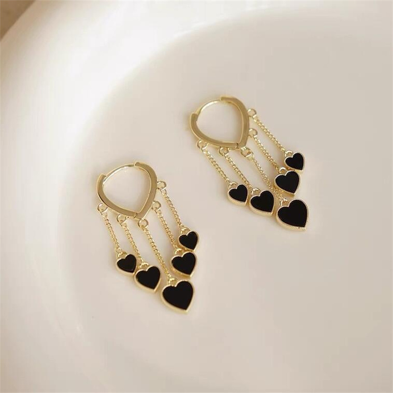 Fashion Heart Shape Copper Tassel Epoxy Drop Earrings 1 Pair