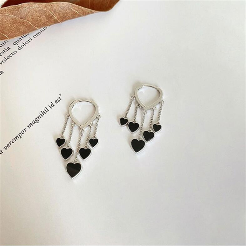 Fashion Heart Shape Copper Tassel Epoxy Drop Earrings 1 Pair