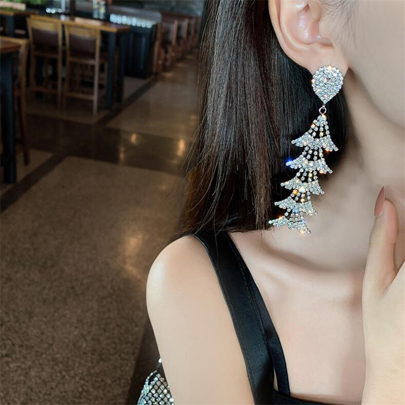 Fashion Christmas Tree Copper Inlay Rhinestones Drop Earrings 1 Pair