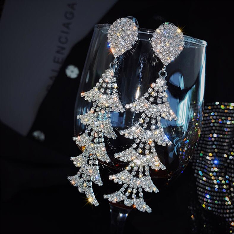 Fashion Christmas Tree Copper Inlay Rhinestones Drop Earrings 1 Pair