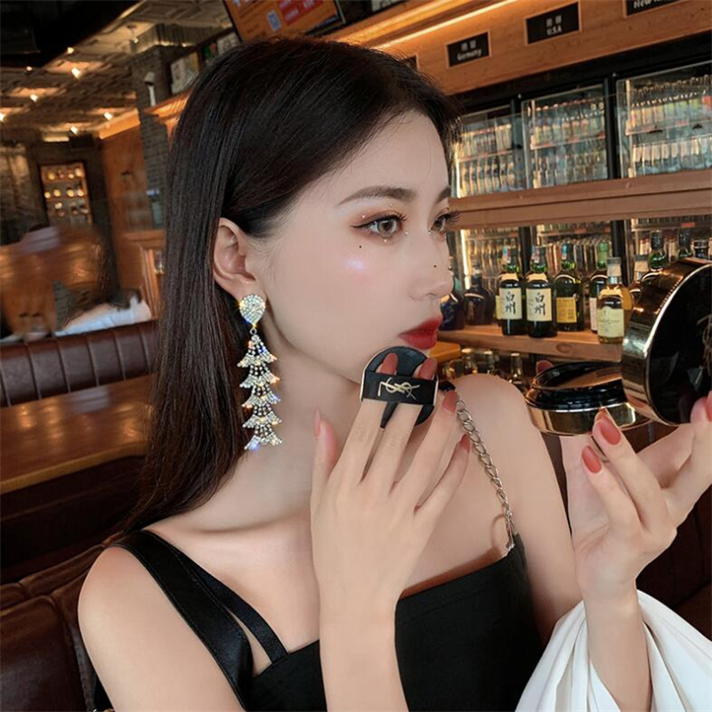 Fashion Christmas Tree Copper Inlay Rhinestones Drop Earrings 1 Pair