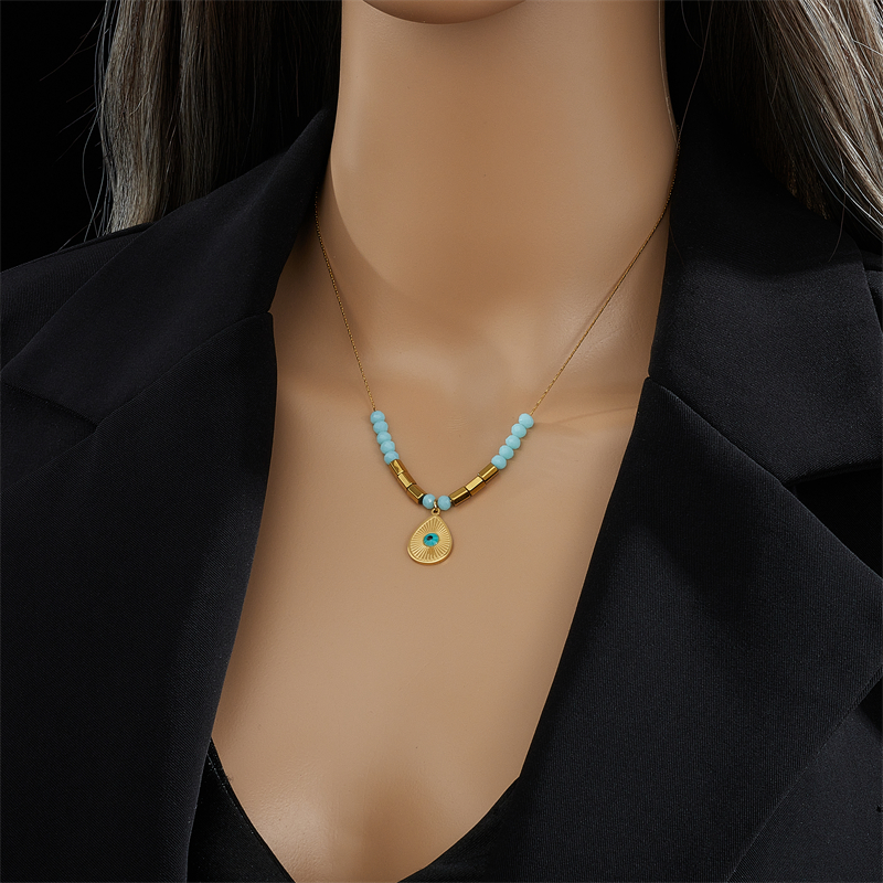 Ethnic Style Water Droplets Titanium Steel Gold Plated Pendant Necklace 1 Piece