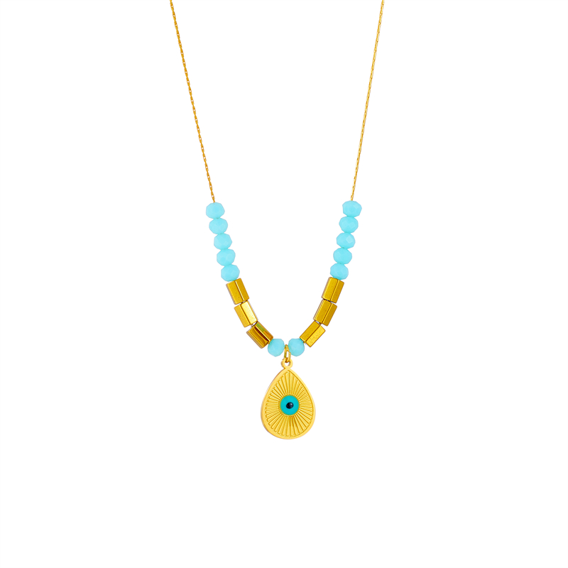Ethnic Style Water Droplets Titanium Steel Gold Plated Pendant Necklace 1 Piece