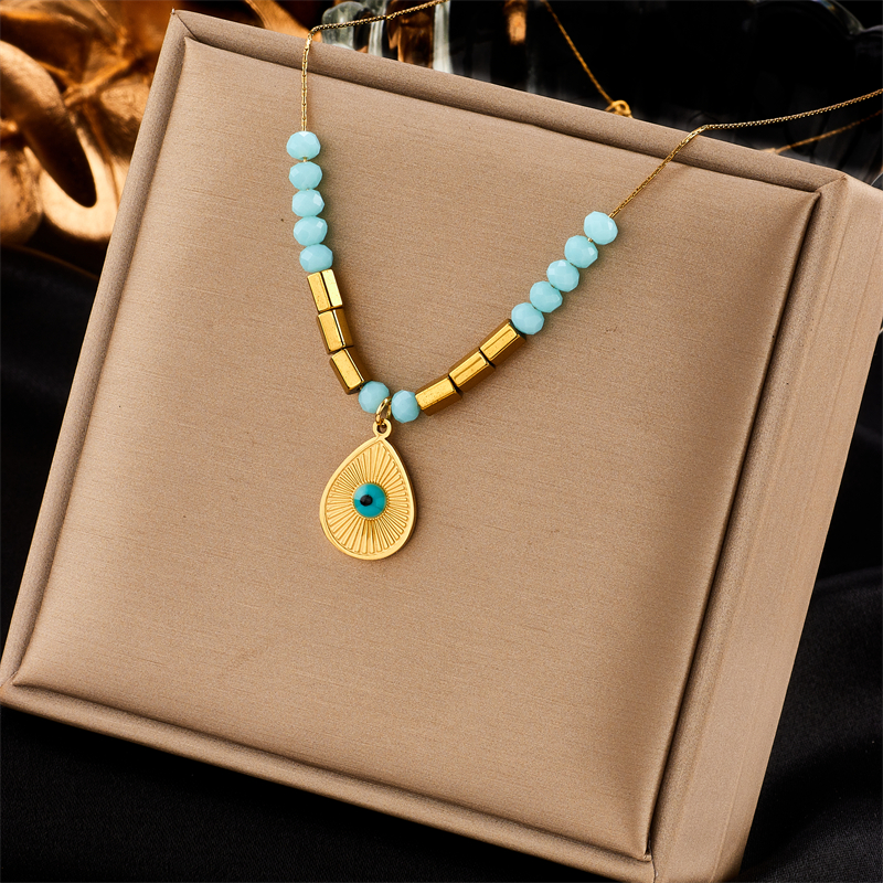 Ethnic Style Water Droplets Titanium Steel Gold Plated Pendant Necklace 1 Piece