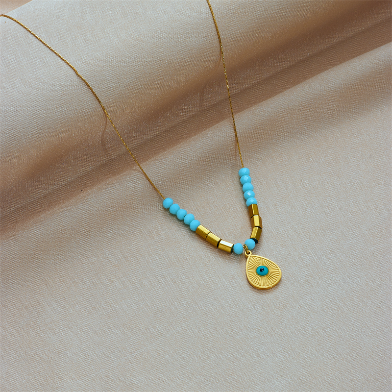 Ethnic Style Water Droplets Titanium Steel Gold Plated Pendant Necklace 1 Piece
