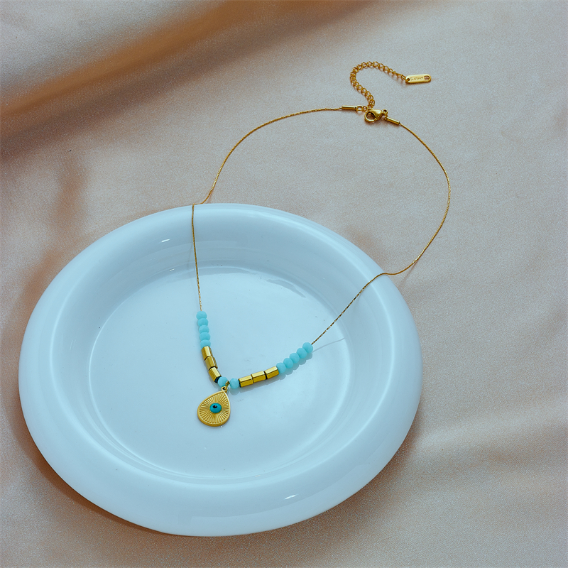 Ethnic Style Water Droplets Titanium Steel Gold Plated Pendant Necklace 1 Piece